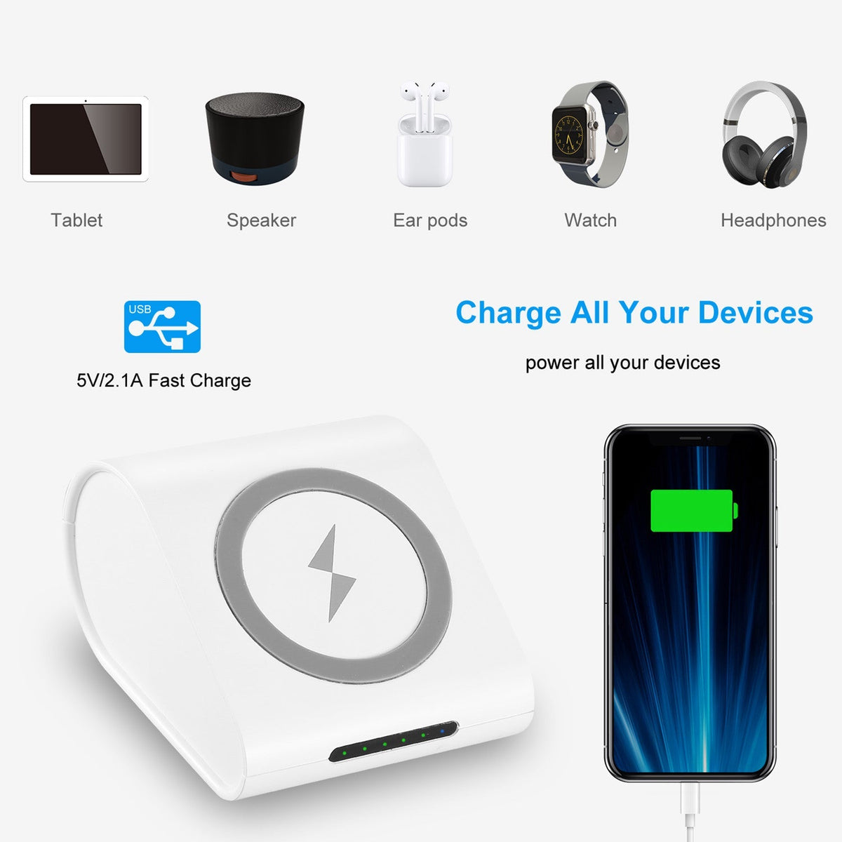 Qi Wireless Charger 10400mAh Power Bank 5W Wireless Charger Pad 2.1A USB Charge Port Portable Battery Charger for iPhone XS MAX XR Galaxy S10 S9+ Note