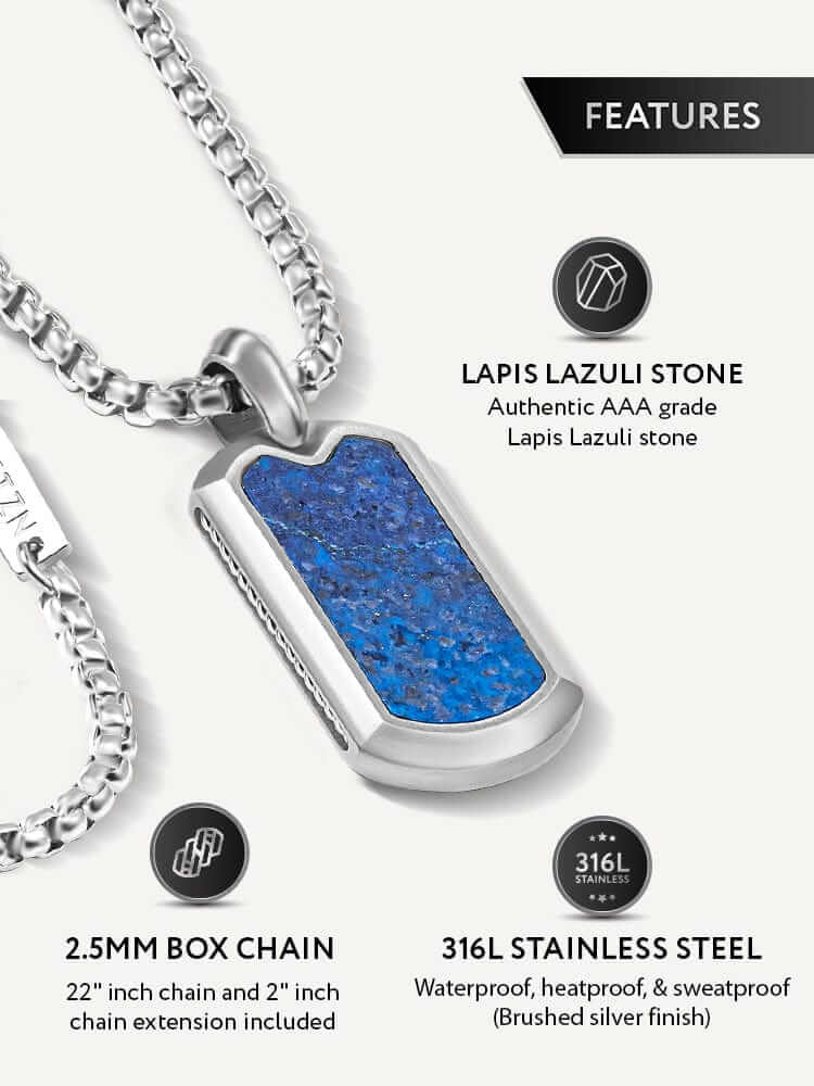 Lapis Lazuli Dog Tag Pendant Necklace