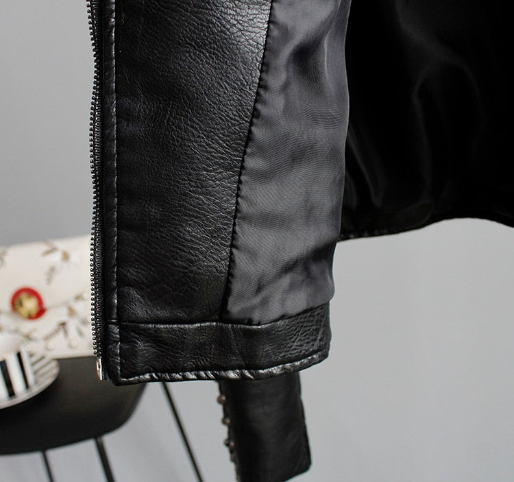 Floral Embroidery Faux Leather Jacket
