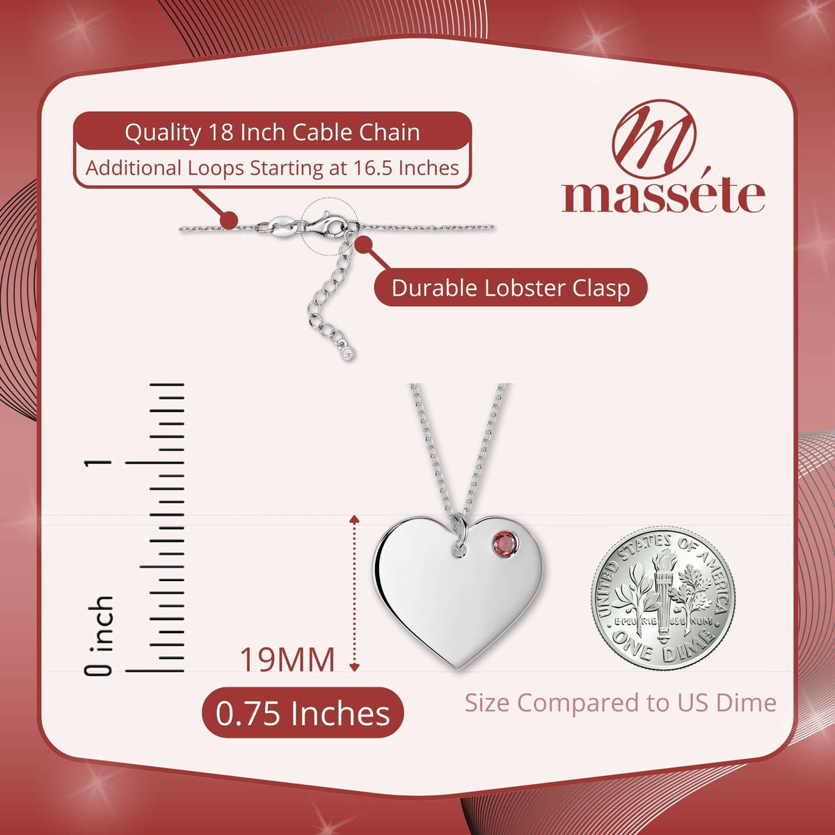 Sterling Silver 925 Personalized Engraved Heart Necklace with Simulated Birthstone Custom Engravable Pendant for Women and Girls