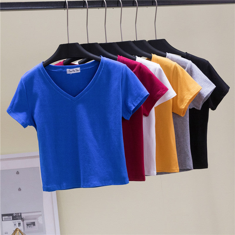 V-Neck Slim Crop Top