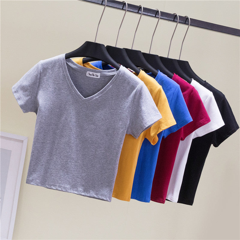 V-Neck Slim Crop Top