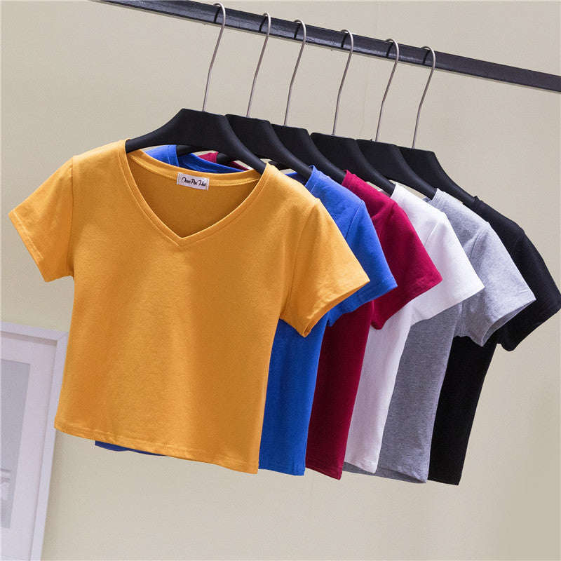 V-Neck Slim Crop Top