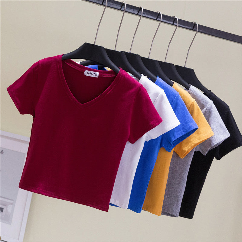 V-Neck Slim Crop Top