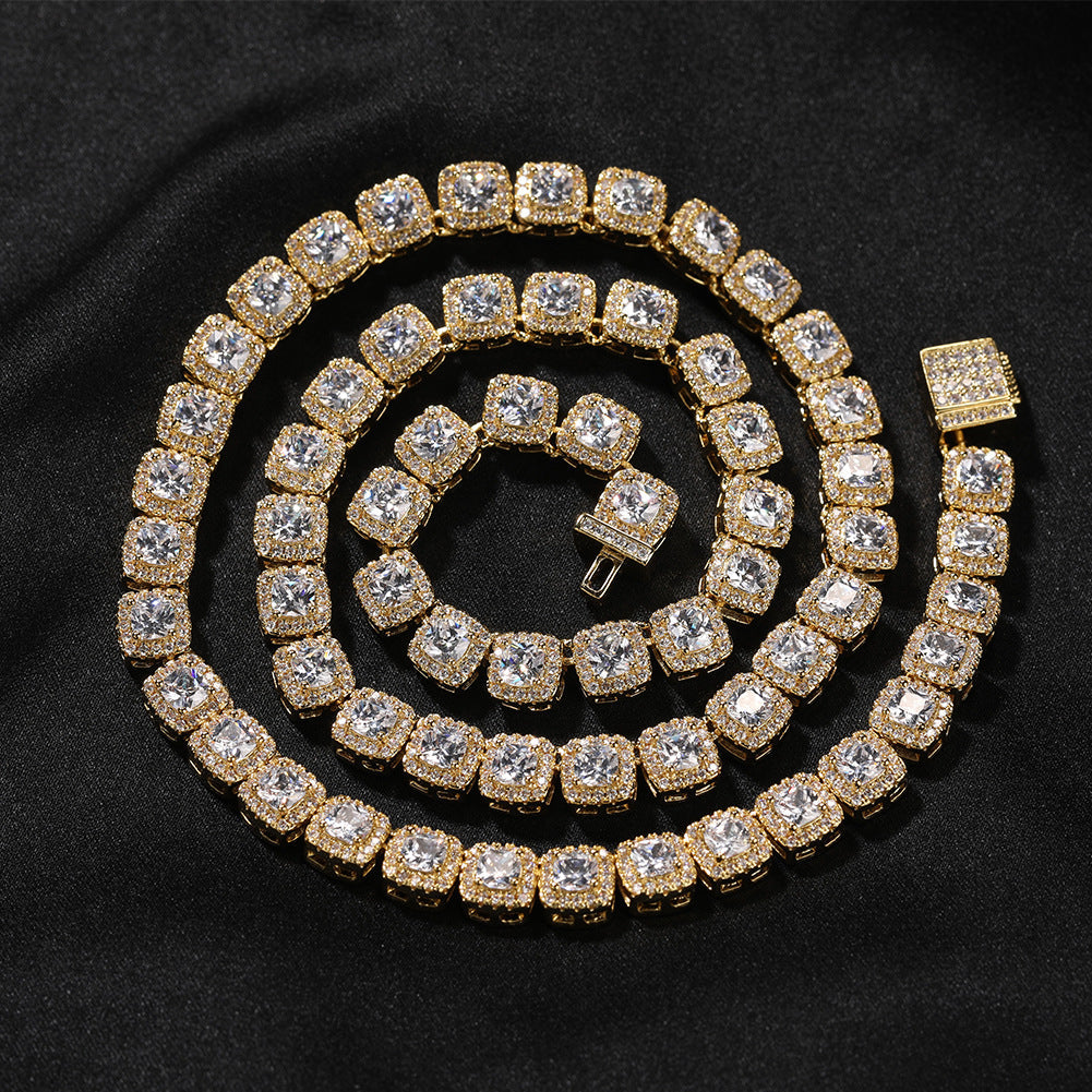 Zircon Hip Hop Necklace 7mm Gold Plated Rock Candy Chain