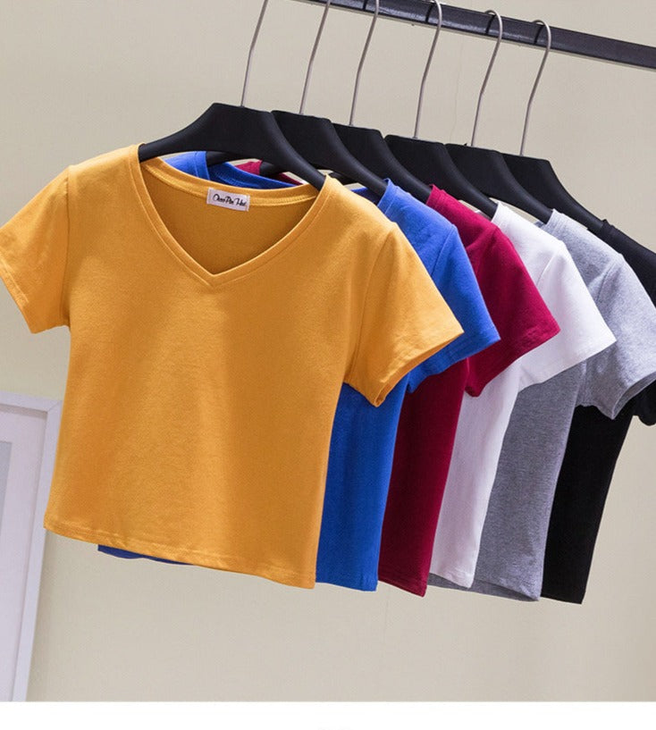 V-Neck Slim Crop Top
