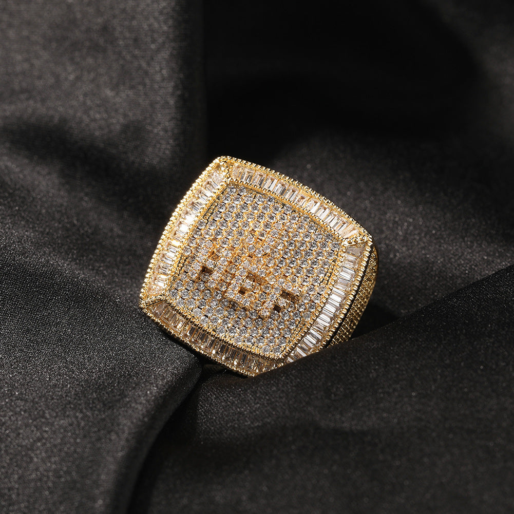 Hip-hop diamond-encrusted zircon DIY letter square ring