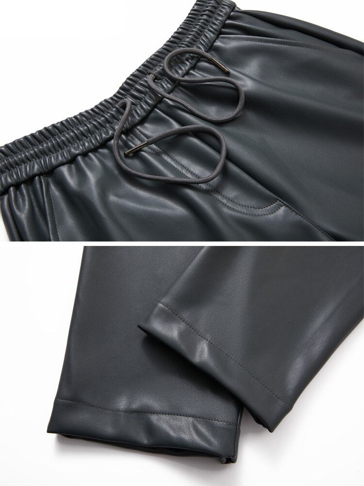 PU Leather Drawstring Trousers — Wide Leg