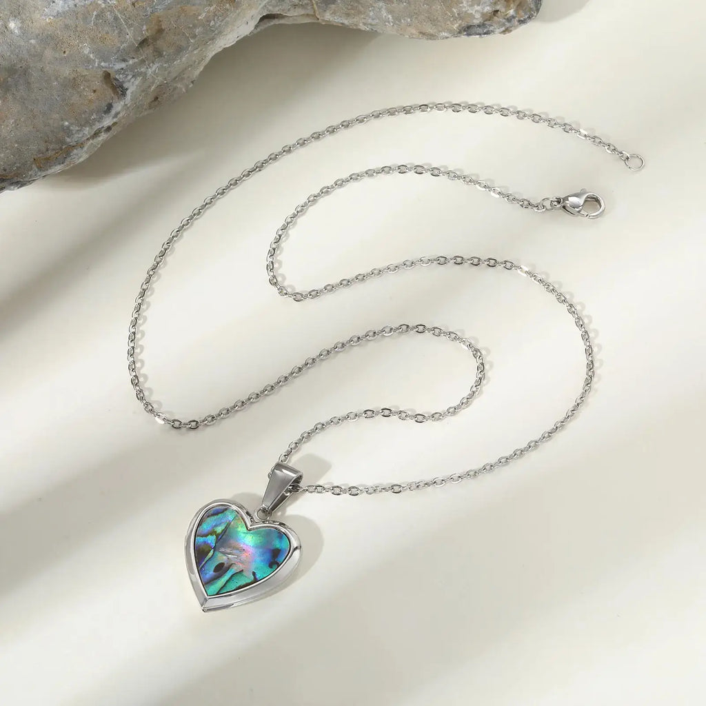 Custom Photo Heart Pendant Abalone Shell Stainless Steel Necklace