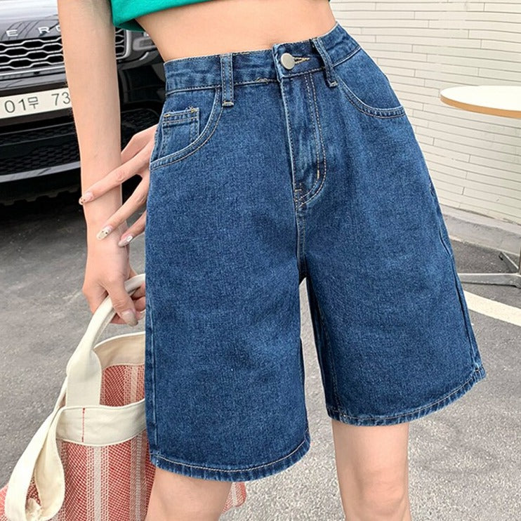 High Waist Wide Leg Denim Shorts