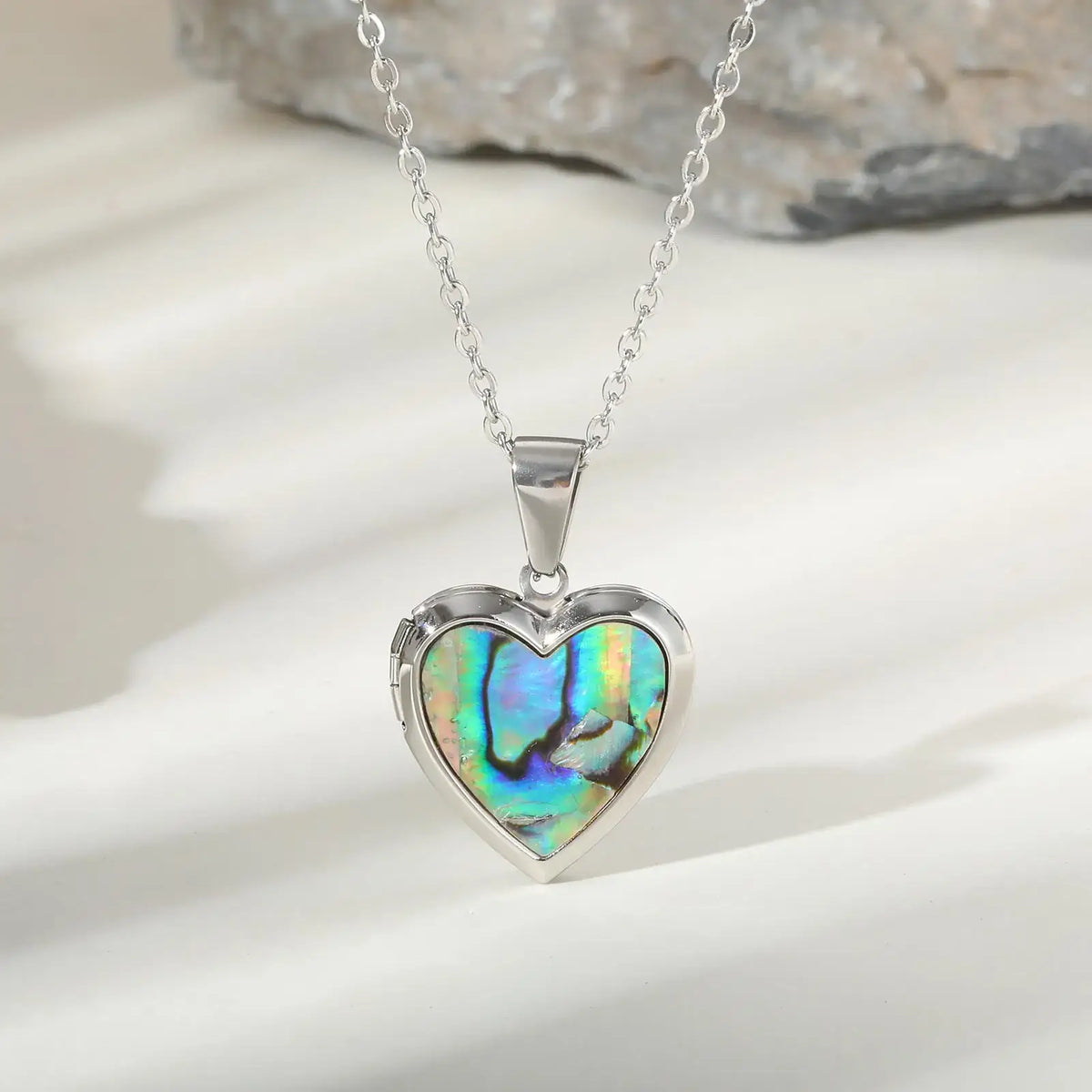 Custom Photo Heart Pendant Abalone Shell Stainless Steel Necklace