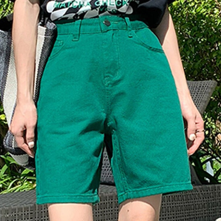 High Waist Wide Leg Denim Shorts