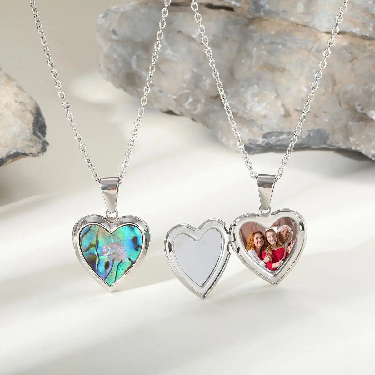 Custom Photo Heart Pendant Abalone Shell Stainless Steel Necklace