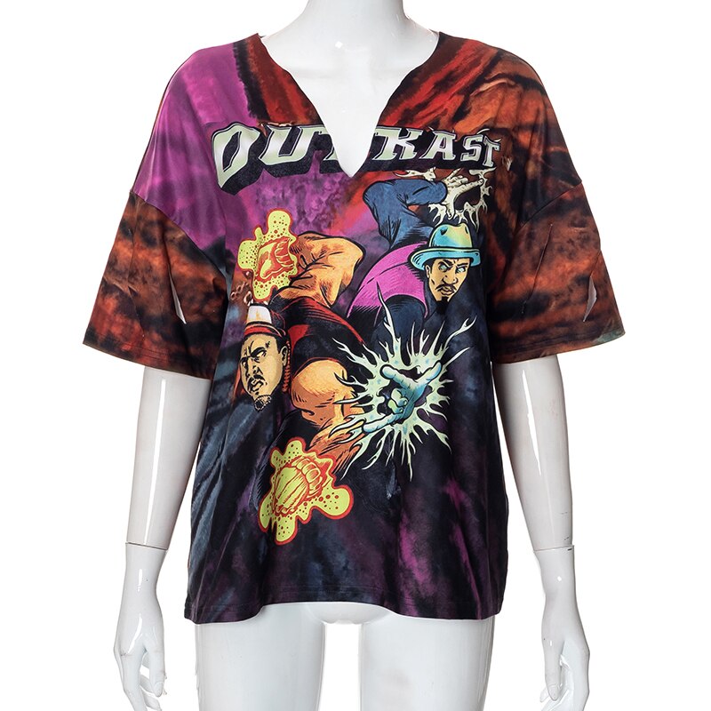 Graphic V‑Neck Oversize Tee