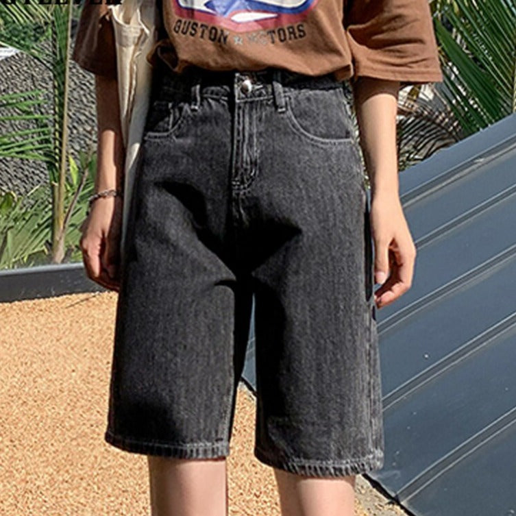 High Waist Wide Leg Denim Shorts