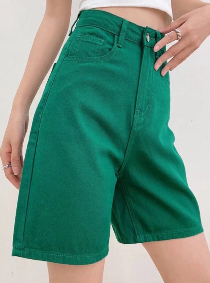 High Waist Wide Leg Denim Shorts