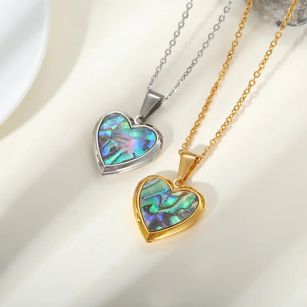 Custom Photo Heart Pendant Abalone Shell Stainless Steel Necklace