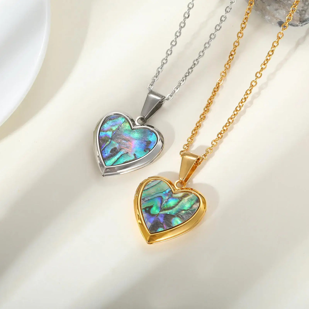 Custom Photo Heart Pendant Abalone Shell Stainless Steel Necklace