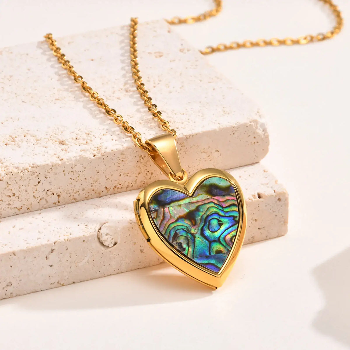 Custom Photo Heart Pendant Abalone Shell Stainless Steel Necklace