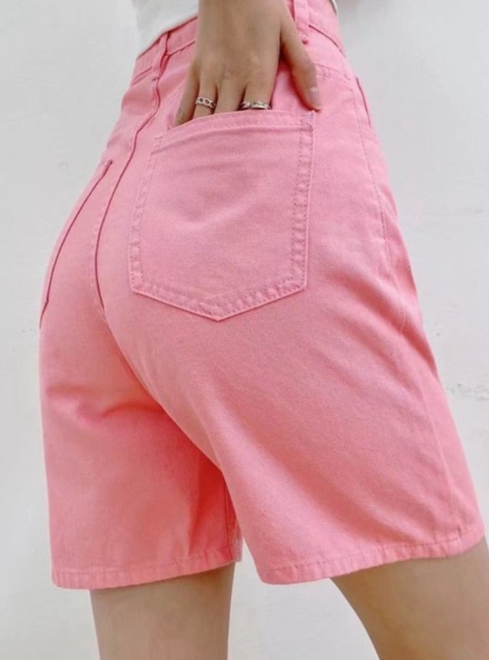 High Waist Wide Leg Denim Shorts