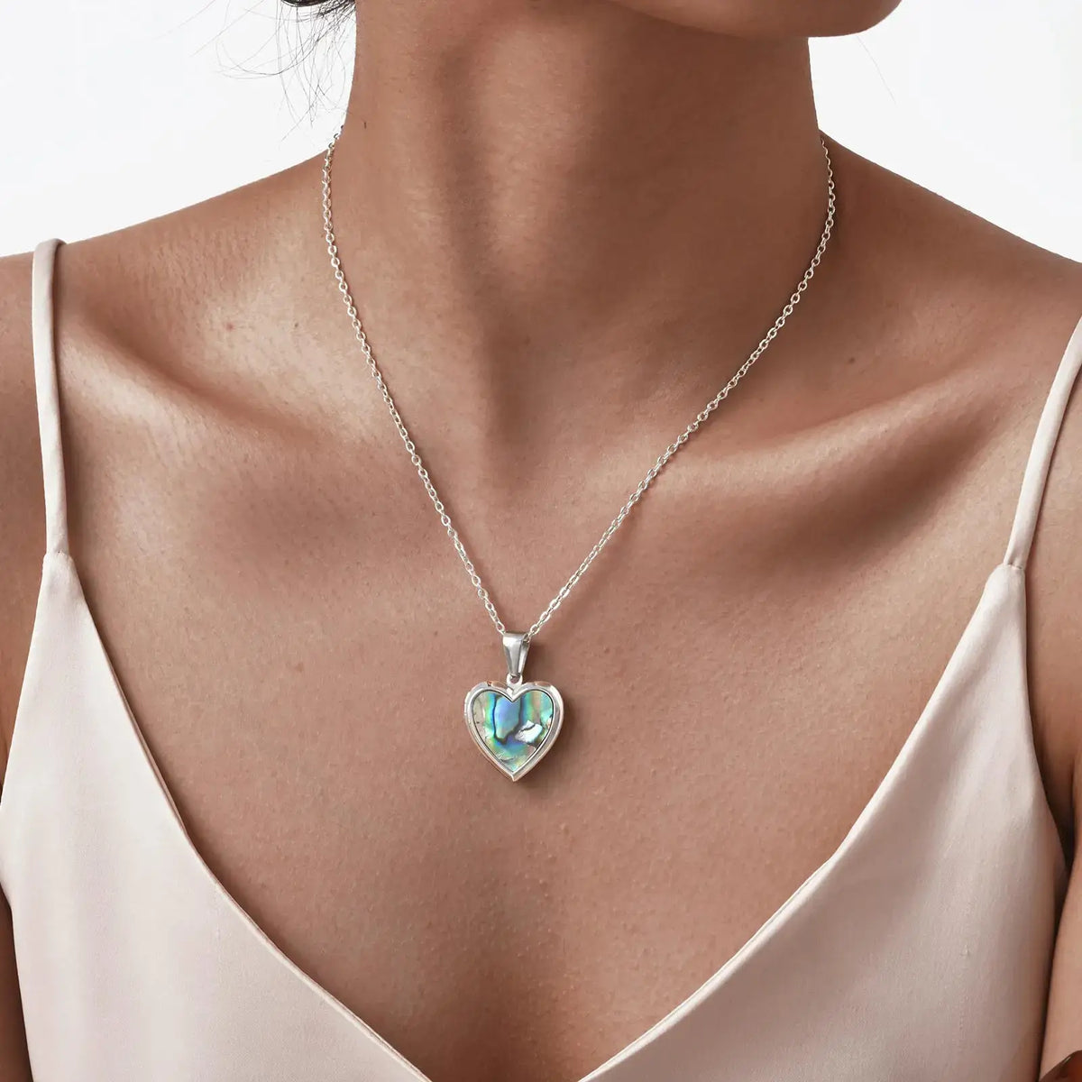 Custom Photo Heart Pendant Abalone Shell Stainless Steel Necklace