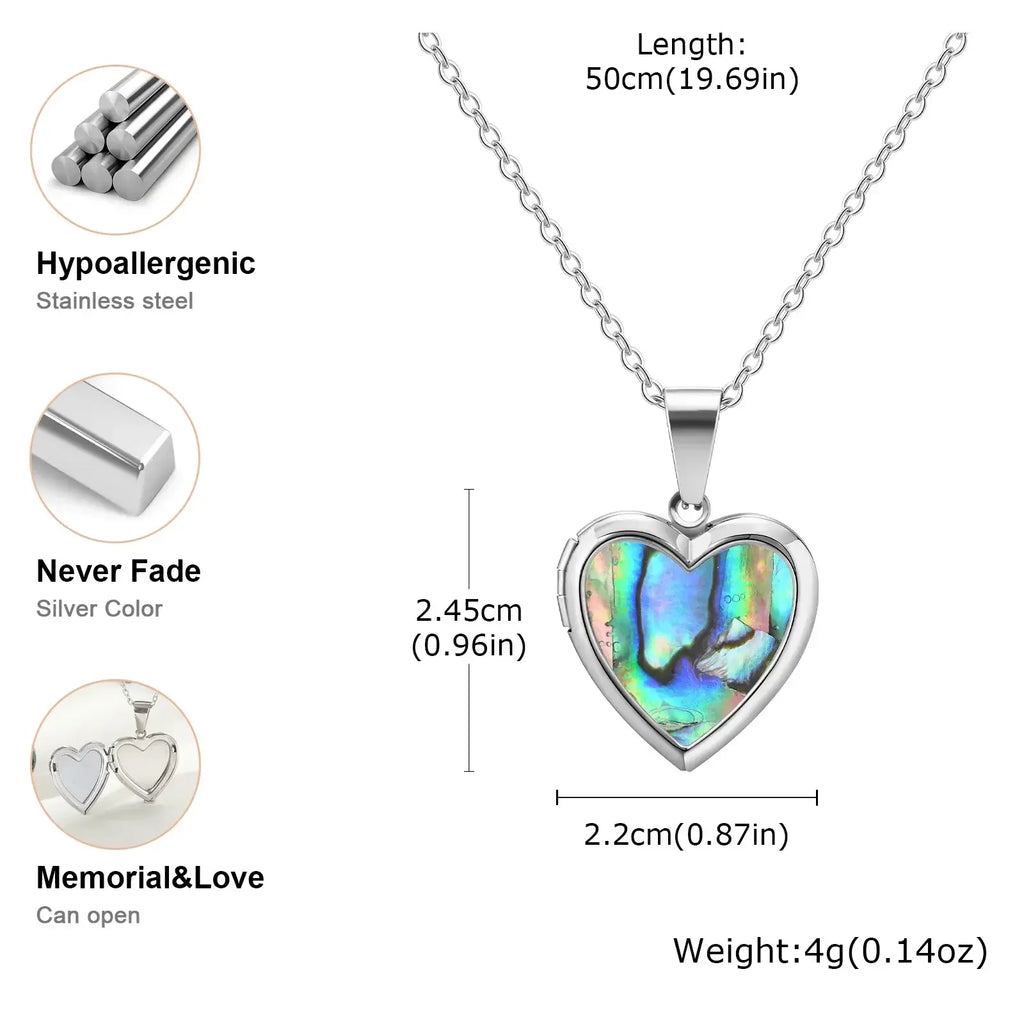 Custom Photo Heart Pendant Abalone Shell Stainless Steel Necklace