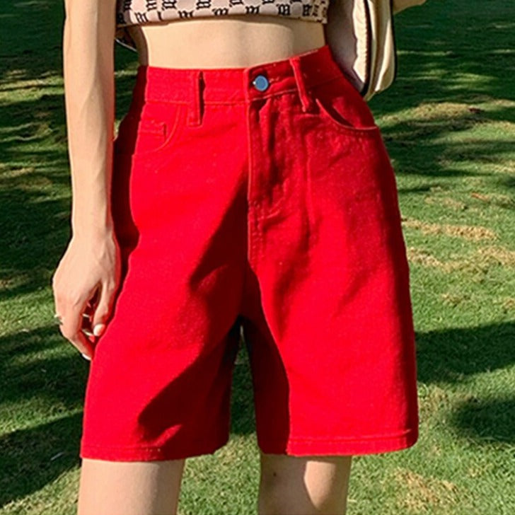 High Waist Wide Leg Denim Shorts
