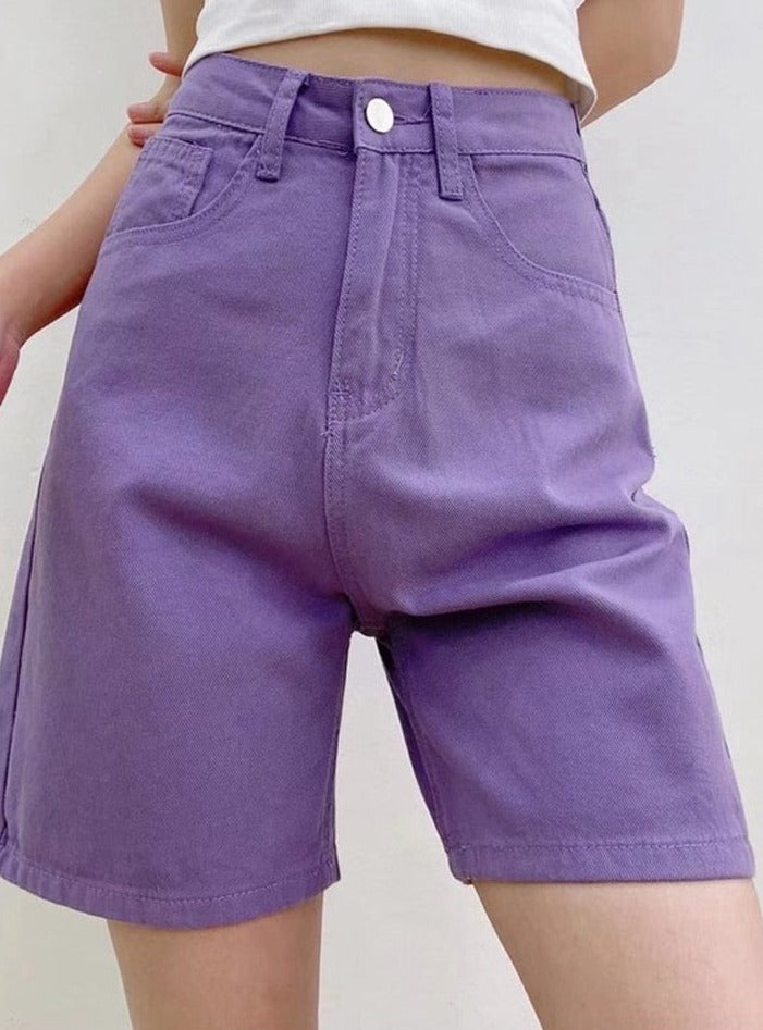 High Waist Wide Leg Denim Shorts
