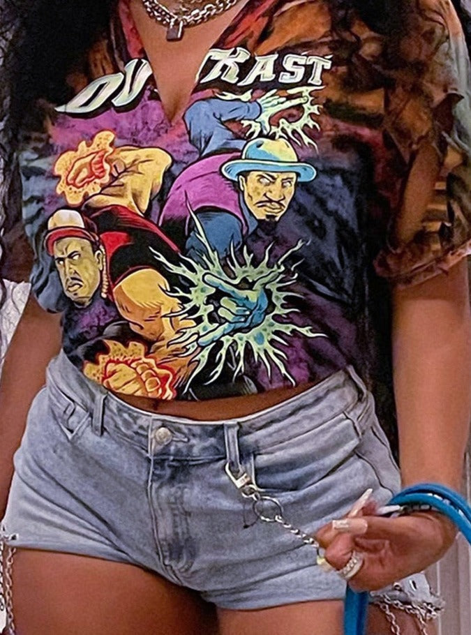 Graphic V‑Neck Oversize Tee