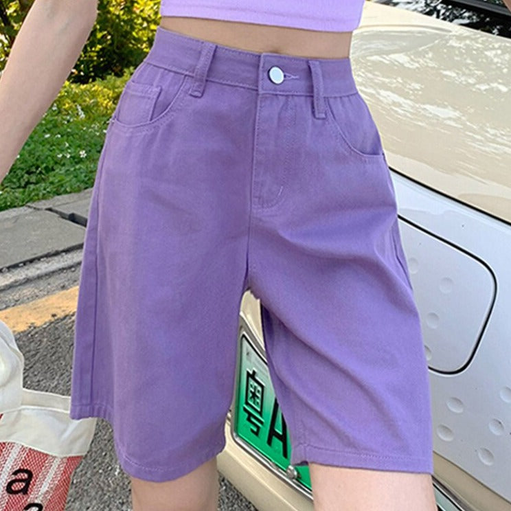 High Waist Wide Leg Denim Shorts
