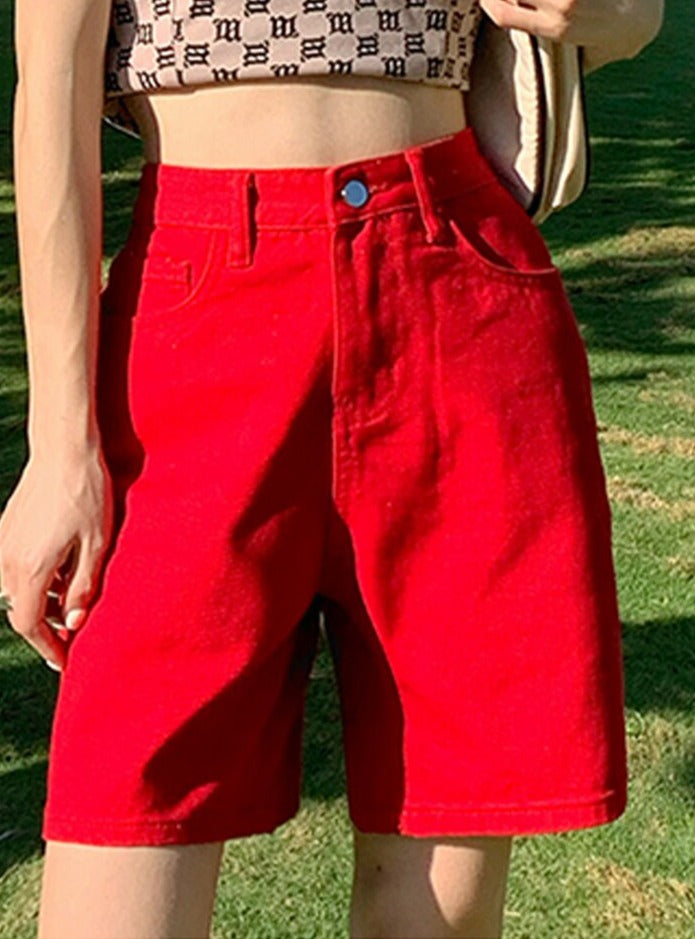 High Waist Wide Leg Denim Shorts