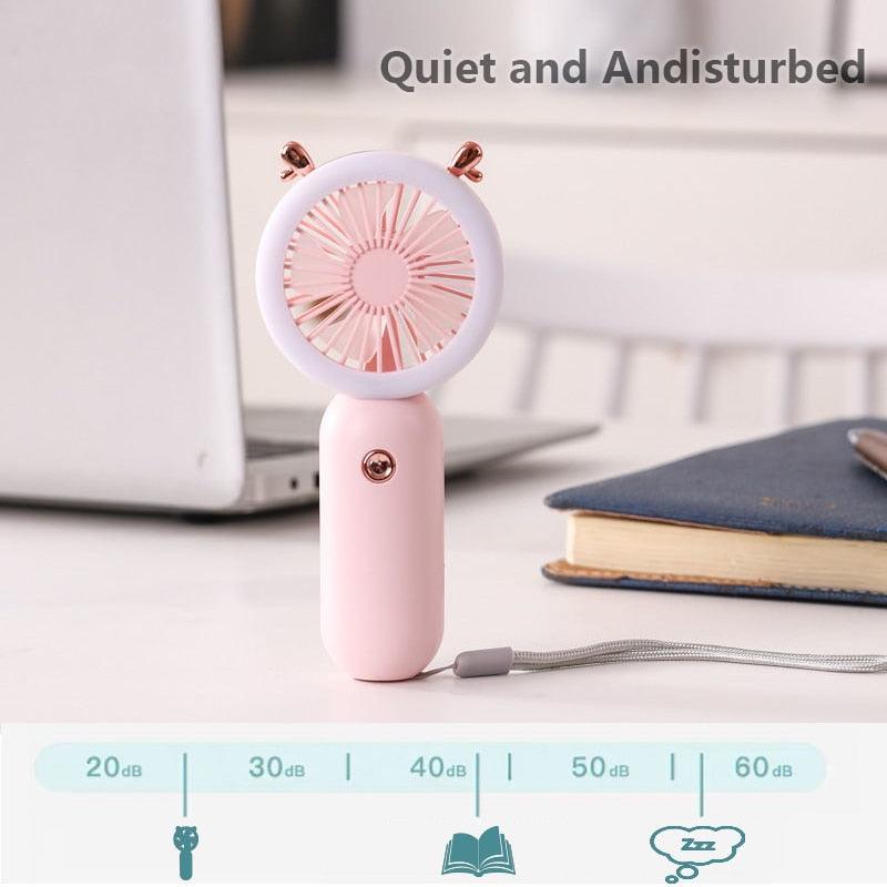 Mini Portable Fan USB Rechargeable Night Light Cooling Handheld Fan Three Speed Adjustable Pocket Personal Small Hand Fan for Child Home School Travel LED Fan